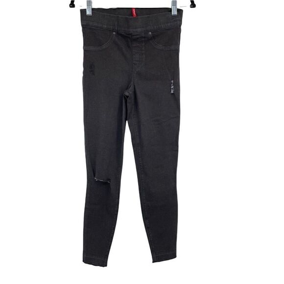 Spanx Vintage Black Distressed High Rise Raw Frey Hem Pull On Jean Jeggings - Picture 3 of 6